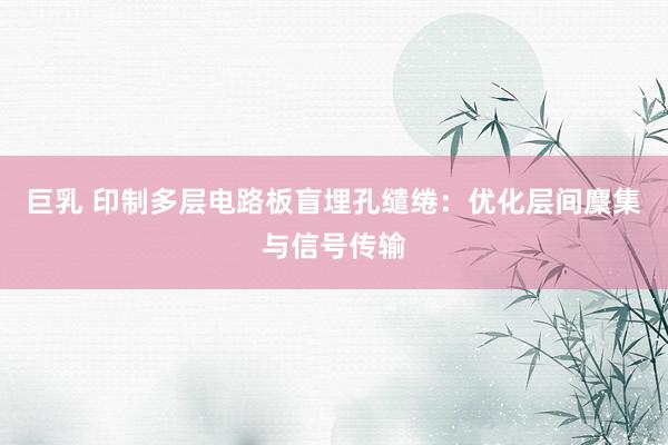 巨乳 印制多层电路板盲埋孔缱绻：优化层间麇集与信号传输
