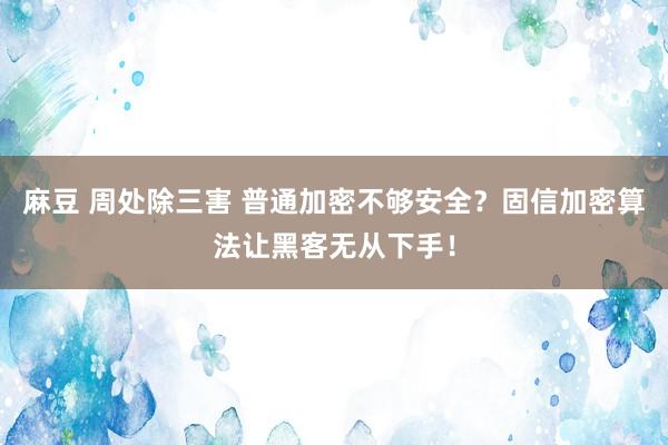 麻豆 周处除三害 普通加密不够安全？固信加密算法让黑客无从下手！