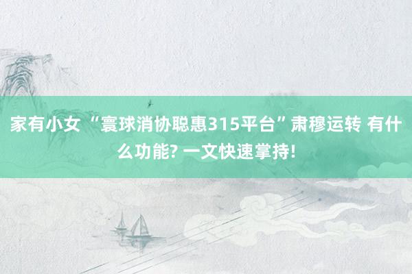 家有小女 “寰球消协聪惠315平台”肃穆运转 有什么功能? 